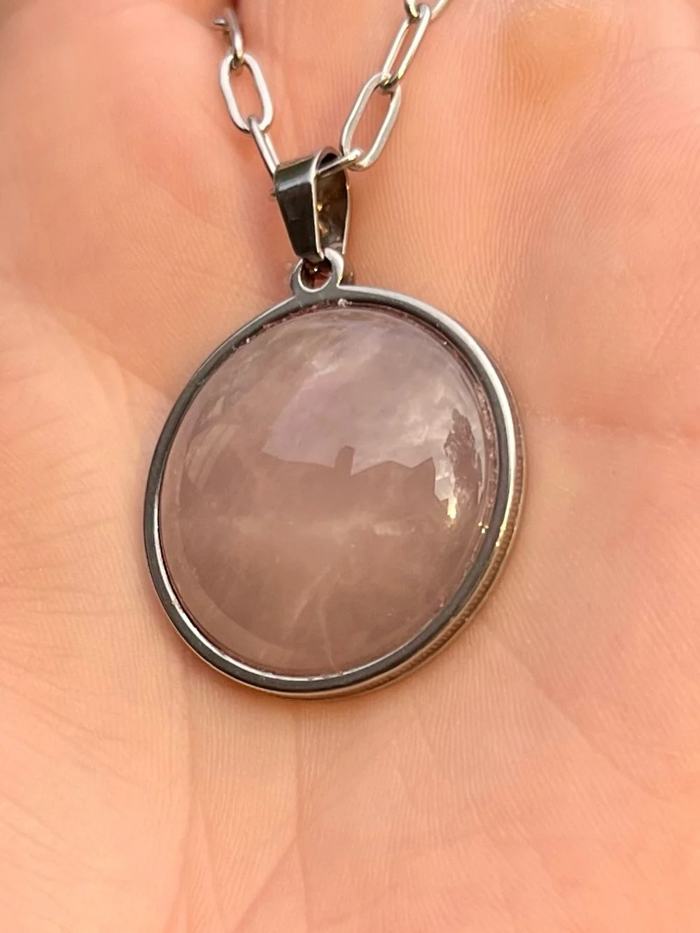 Unusual mauve Rose Quartz Pendant Necklace - Pink Gemstone handmade